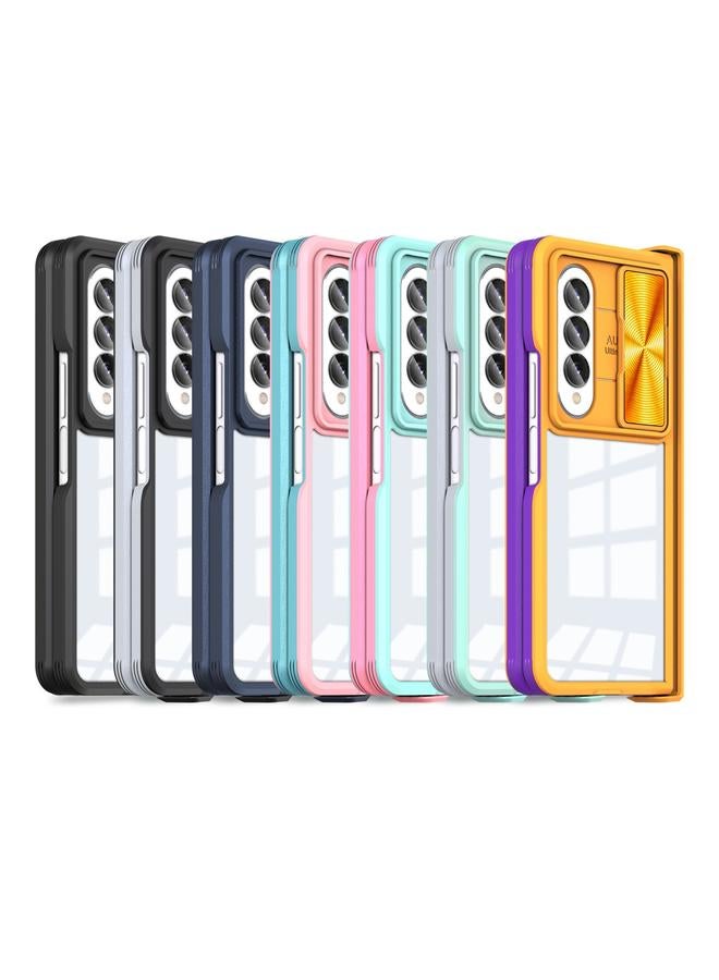 Green Tiger Samsung Galaxy Z Fold4 360 Full Body Sliding Camshield Phone Case Baby Blue Pink - Image 2