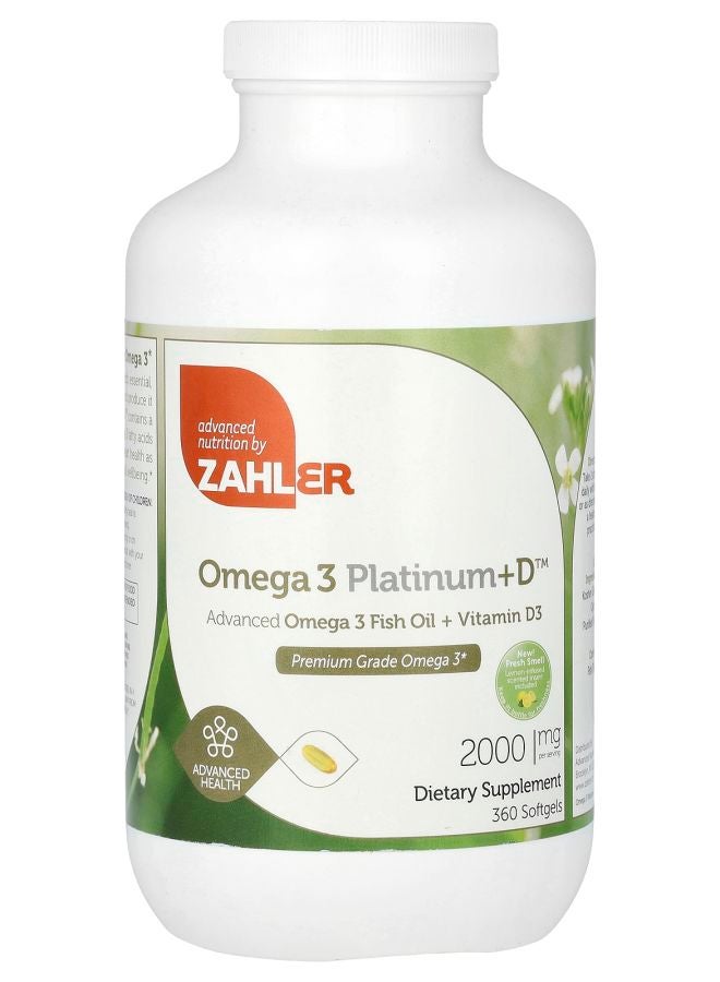 Zahler Omega 3 Platinum+D Advanced Omega 3 Fish Oil + Vitamin D3 2000 mg 360 Softgels (1000 mg per Softgel)