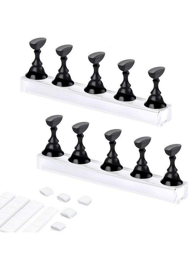 Etercycle Acrylic Nail Display Stand Diy Nail Crystal Holder Magnetic Practice Stands With Reusable Adhesive Putty Clay For False Nail Tip Manicure Tool (2 Black) - Image 1