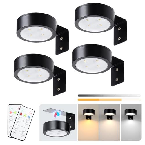 KELUOLY 4-Pack Picture Light Battery Operated with Remote, Led Lights Dimmable and Timer Painting Light, Art Display Light for Picture Frame Artworking Portrait, Home Wall Decor Puck Lights, Black - Image 1