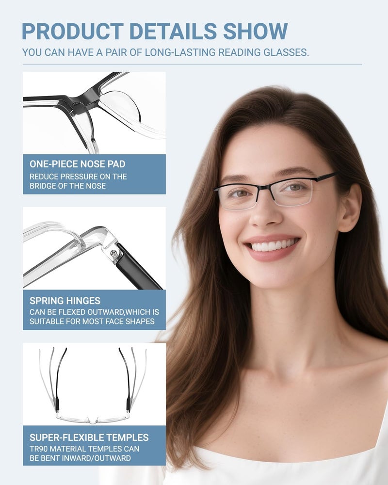 TERAISE 4PCS Value Anti-Blue Light Reading Glasses,Lightweight Comfortable Reader Glasses for Men and Women,Sturdy Computer Reading Glasses Blue Light Blocking Included Eyeglasses Case - Image 4