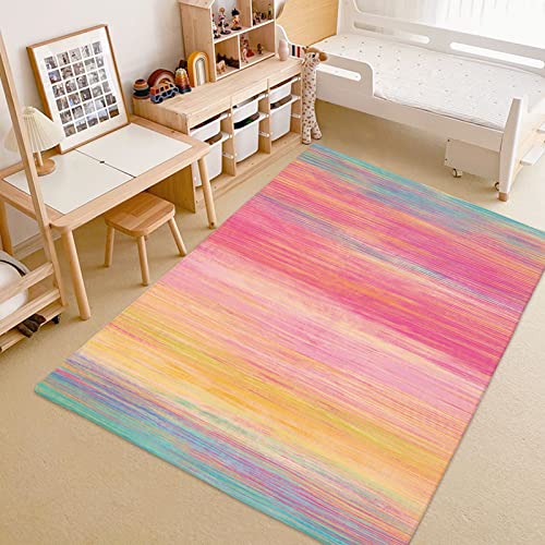 USTIDE Vibrant Rainbow Area Rug 5x7/55"x78" Colorful Stripe Kids Rug Plush Machine Washable Rug for Girls Bedroom Nonslip Kids Carpet for Nursery Soft Playroom Home Decor - Image 3