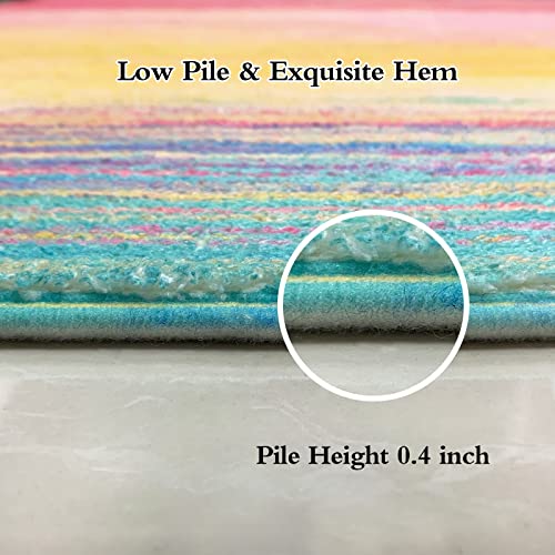 USTIDE Vibrant Rainbow Area Rug 5x7/55"x78" Colorful Stripe Kids Rug Plush Machine Washable Rug for Girls Bedroom Nonslip Kids Carpet for Nursery Soft Playroom Home Decor - Image 5