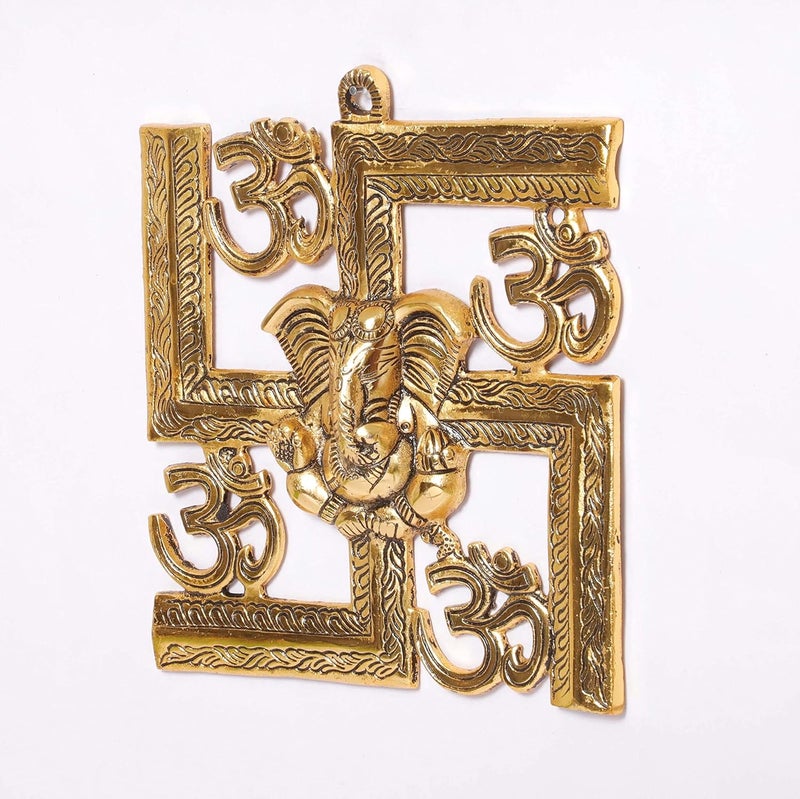 KridayKraft Ganesha Metal StatueGanpati Wall Hanging SculptureMetal Swastik Ganesha Murti Lucky For Home Office Gold - Image 3