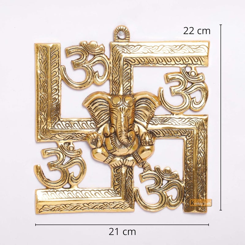 KridayKraft Ganesha Metal StatueGanpati Wall Hanging SculptureMetal Swastik Ganesha Murti Lucky For Home Office Gold - Image 2