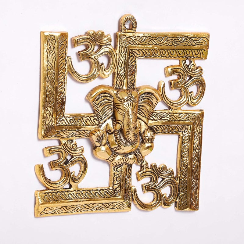 KridayKraft Ganesha Metal StatueGanpati Wall Hanging SculptureMetal Swastik Ganesha Murti Lucky For Home Office Gold - Image 4