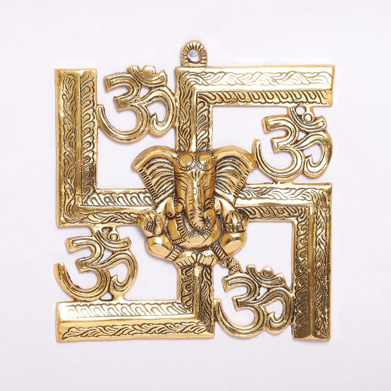 KridayKraft Ganesha Metal StatueGanpati Wall Hanging SculptureMetal Swastik Ganesha Murti Lucky For Home Office Gold - Image 5