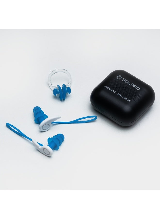 SOLPRO Sonic Block Swimming Ear Plugs and Nose Clip Set (Light Blue) - Image 1