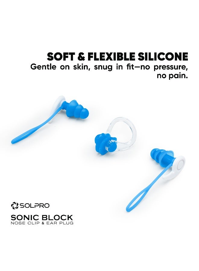 SOLPRO Sonic Block Swimming Ear Plugs and Nose Clip Set (Light Blue) - Image 5