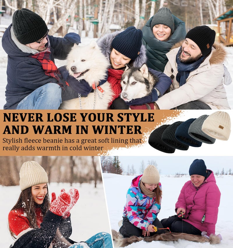 Wmcaps Warm Winter Fleece Lined Beanie, Trendy Knitted Cable Twist Hat, Unisex Snow Thermal Stocking Caps(White) - Image 5