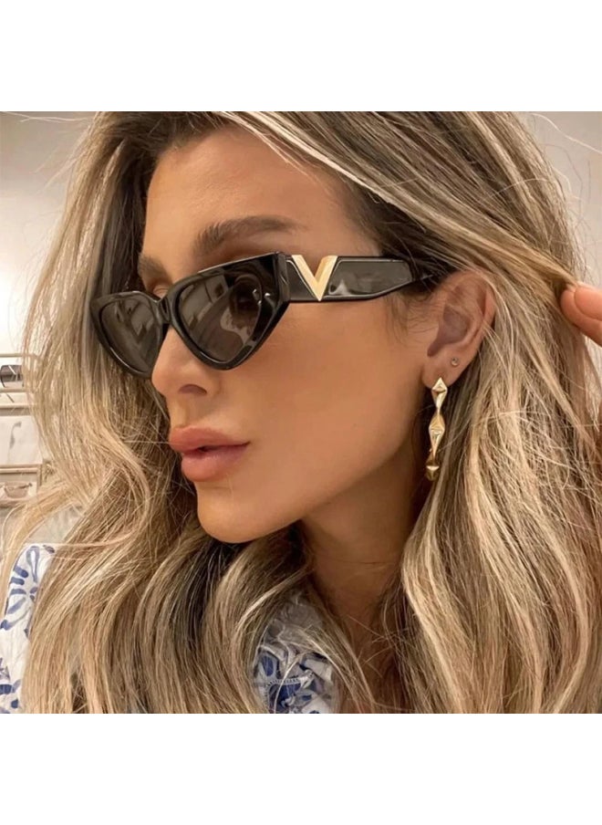 Generic - Vintage Cat Eye Sunglasses Women 2023 Fashion Luxury V Brand Designer Sun Glasses Female Eyewear UV400 gafas de sol mujer-Lenses Color:BlackGray - Image 1