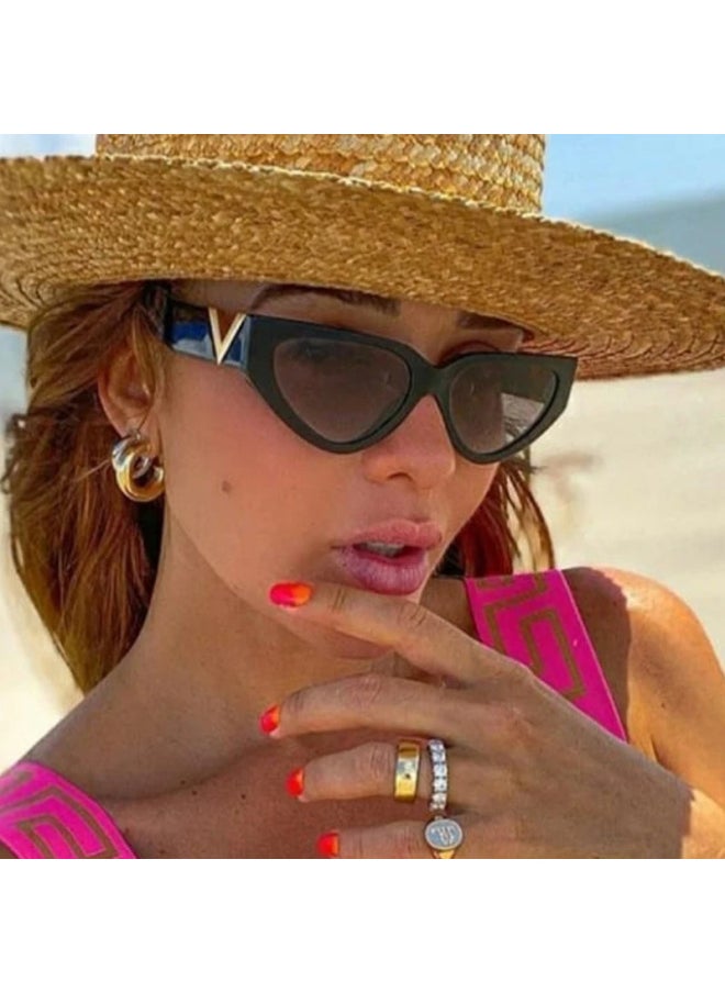 Generic - Vintage Cat Eye Sunglasses Women 2023 Fashion Luxury V Brand Designer Sun Glasses Female Eyewear UV400 gafas de sol mujer-Lenses Color:BlackGray - Image 1