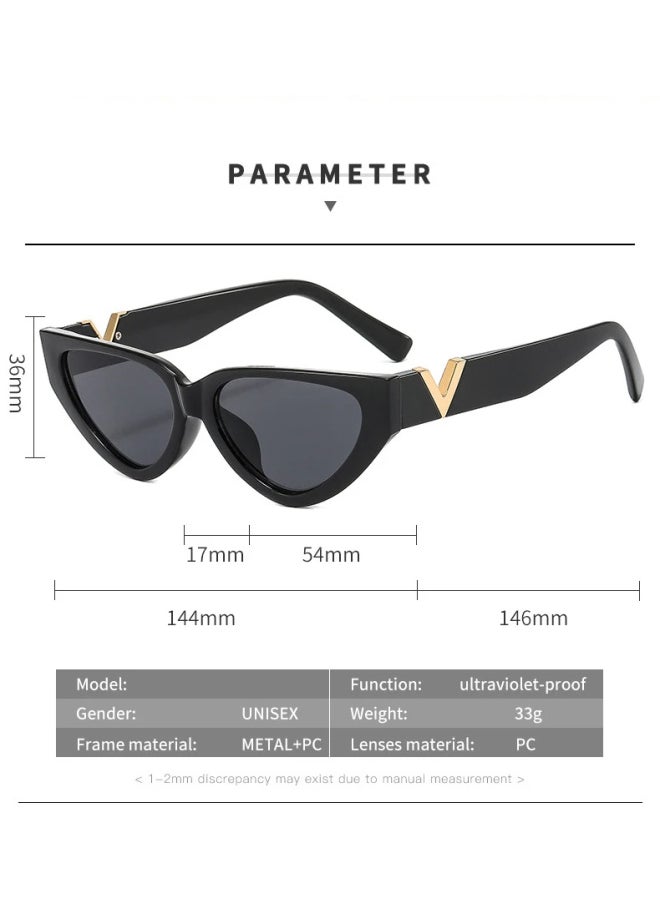 Generic - Vintage Cat Eye Sunglasses Women 2023 Fashion Luxury V Brand Designer Sun Glasses Female Eyewear UV400 gafas de sol mujer-Lenses Color:BlackGray - Image 1