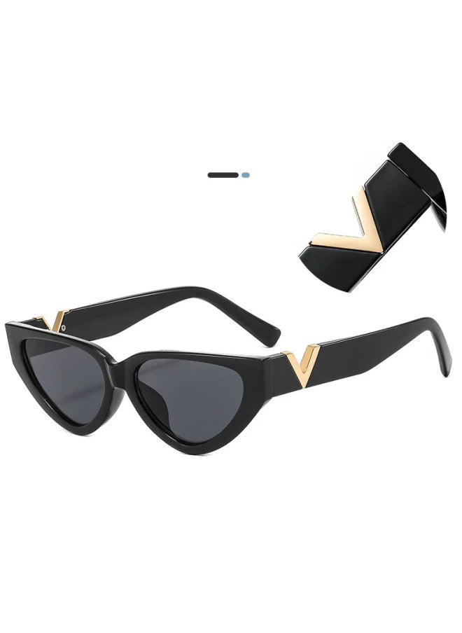 Generic - Vintage Cat Eye Sunglasses Women 2023 Fashion Luxury V Brand Designer Sun Glasses Female Eyewear UV400 gafas de sol mujer-Lenses Color:BlackGray - Image 1