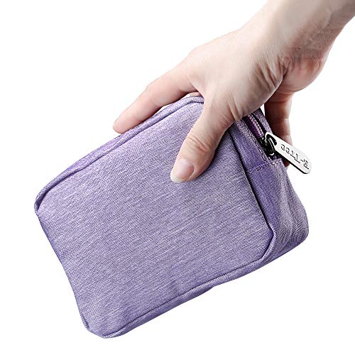 E-Tree Small Makeup Bag, Cosmetic Toiletry Skin Care Make up Little Items Pouch for Purse, Zipper Mini Tech Charger Cable Electronic Organizer Case, Travel Accessories for Women Men Teen, Purple - Image 1