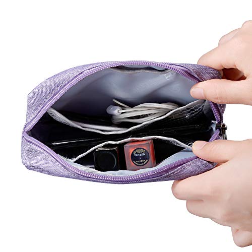 E-Tree Small Makeup Bag, Cosmetic Toiletry Skin Care Make up Little Items Pouch for Purse, Zipper Mini Tech Charger Cable Electronic Organizer Case, Travel Accessories for Women Men Teen, Purple - Image 3