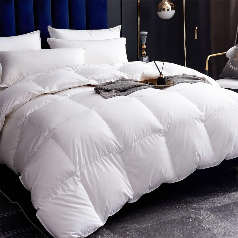 Cobnom Luxury Organic Feather Down Comforter King Size 750 FillPower Down  Feather Fibers Filled Duvet Insert with 100 Cotton Cover Medium Warm for AllSeason Ivory White 106x90 Inch