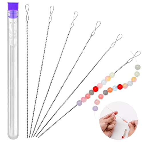 UOOU 6 Pcs Beading Needles, Collapsible Big Eye Bead Needles, Beading Supplies 2 Sizes Twisted Beading Needles for Seed Beads Jewelry Making - Image 1