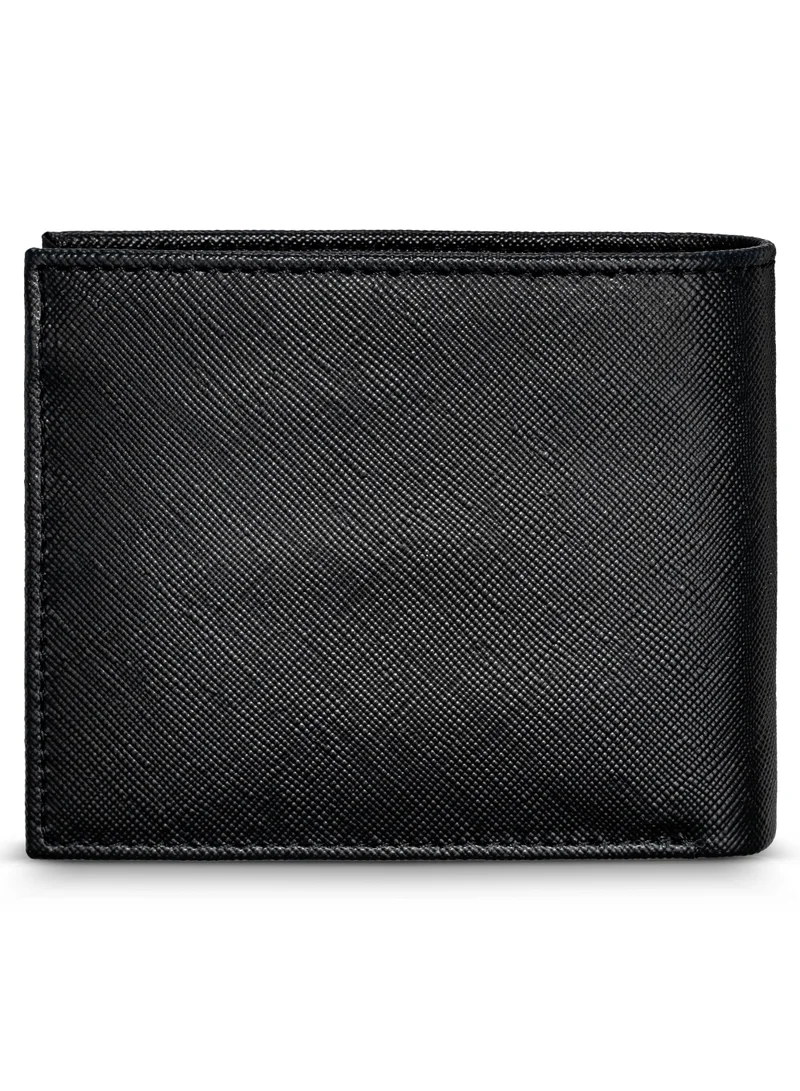بوليس Malino Black Saffiano Vegan Leather Bi-fold Wallet for Men