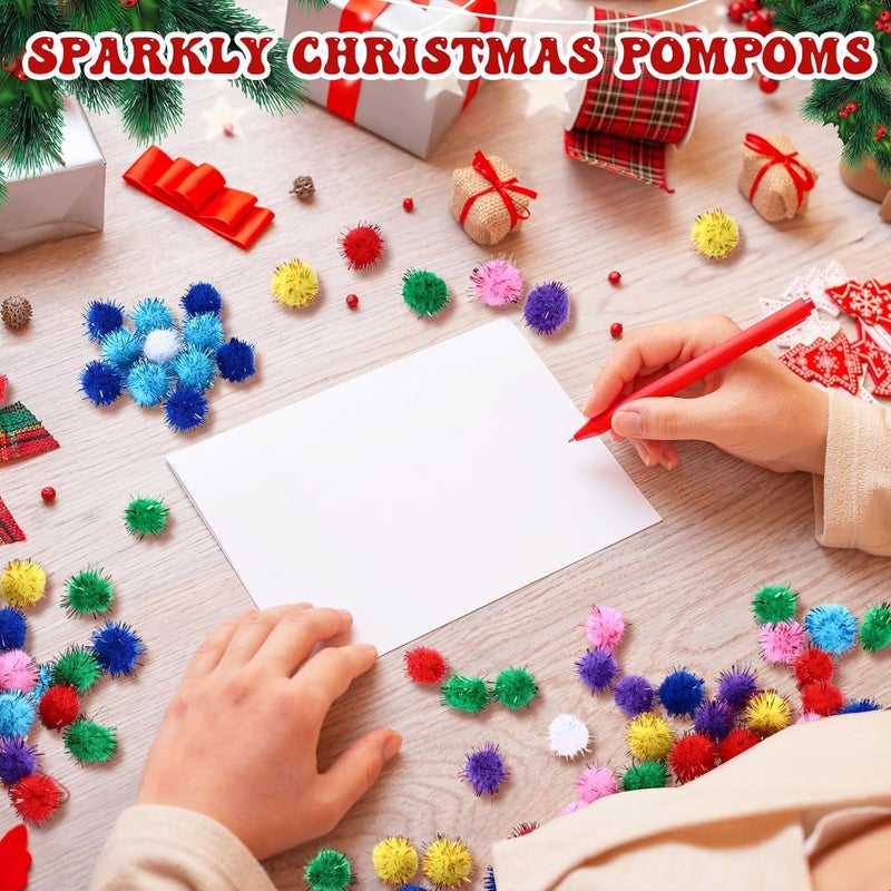 Hestya 500 Pieces 0.5 Inch Sparkly Christmas Pompoms Dazzling Fluffy Pom Poms Balls Small Glitter Felt Pompoms for Craft DIY Home Decorations Hobby Supplies (Colorful) - Image 3