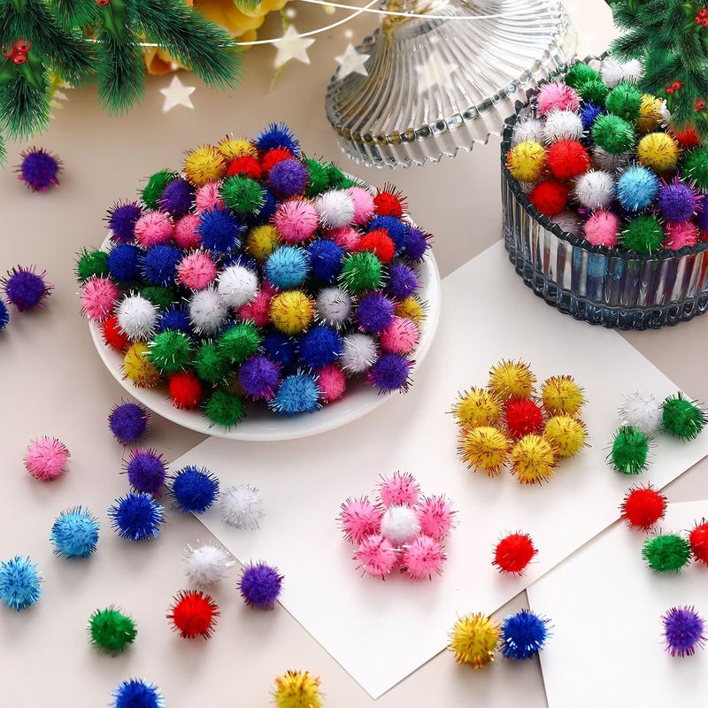 Hestya 500 Pieces 0.5 Inch Sparkly Christmas Pompoms Dazzling Fluffy Pom Poms Balls Small Glitter Felt Pompoms for Craft DIY Home Decorations Hobby Supplies (Colorful) - Image 5