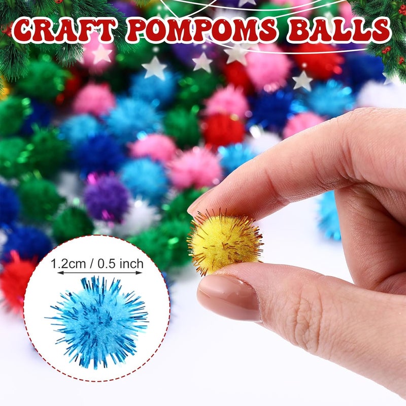 Hestya 500 Pieces 0.5 Inch Sparkly Christmas Pompoms Dazzling Fluffy Pom Poms Balls Small Glitter Felt Pompoms for Craft DIY Home Decorations Hobby Supplies (Colorful) - Image 2