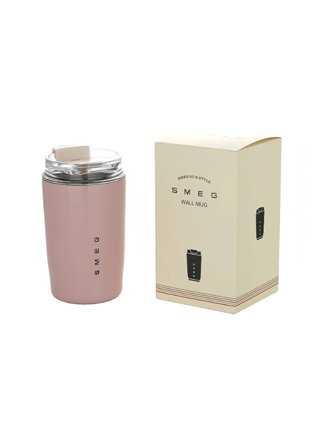 سميج كوب قهوة للسفر من سميج، فنجان مشروبات معزول سعة 320 مل مع غطاء مانع للتسرب، كوب قهوة طويل الأمد مع غطاء وقش، ترمس قهوة للسفر (وردي) - Image 4