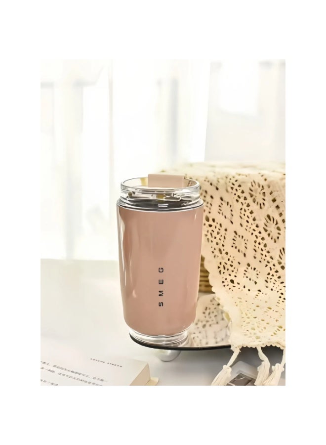 سميج كوب قهوة للسفر من سميج، فنجان مشروبات معزول سعة 320 مل مع غطاء مانع للتسرب، كوب قهوة طويل الأمد مع غطاء وقش، ترمس قهوة للسفر (وردي) - Image 3