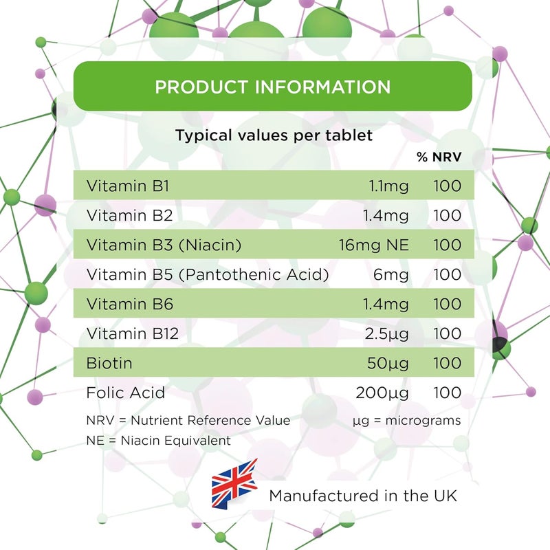 Healthspan Vitamin B Complex 12 months Supply High Levels of 8 BComplex Vitamins Heart Health Mental Performance Psychological Function Combat Tiredness Fatigue Gelatin Free Vegan - Image 5