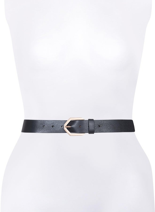 AllSaints Women's 1.5 Inch Belt, Flat Leather Strap, Hexagon Shaped Buckle with Adjustable Sizing - Image 2