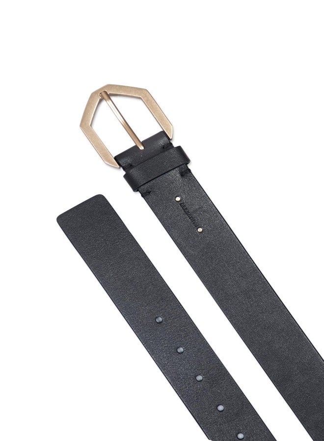 AllSaints Women's 1.5 Inch Belt, Flat Leather Strap, Hexagon Shaped Buckle with Adjustable Sizing - Image 5