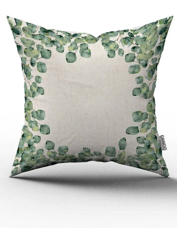 Cango Home Double Sided Green Cream Leaf Patterned Digital Printed Throw Pillow Cover CGH1102