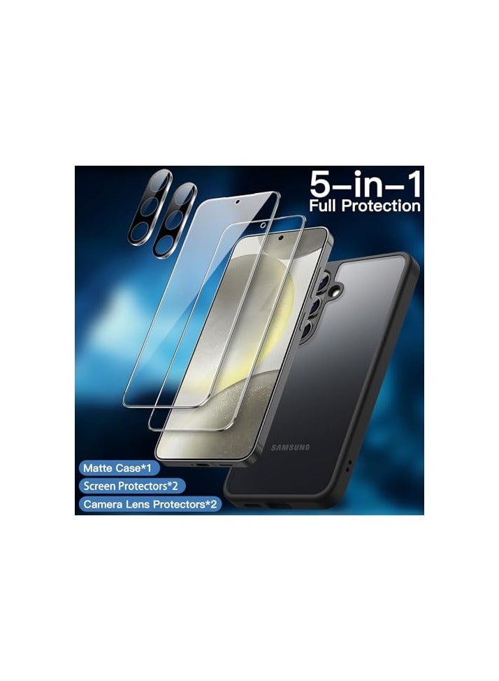 جي تيك حافظة JETech 5 في 1 غير لامعة لهاتف سامسونج جالاكسي S24 5G مع واقي شاشة وحامي عدسة الكاميرا، غطاء هاتف واقٍ خلفي شفاف، طبقة من الزجاج المقسى (أسود) - Image 4
