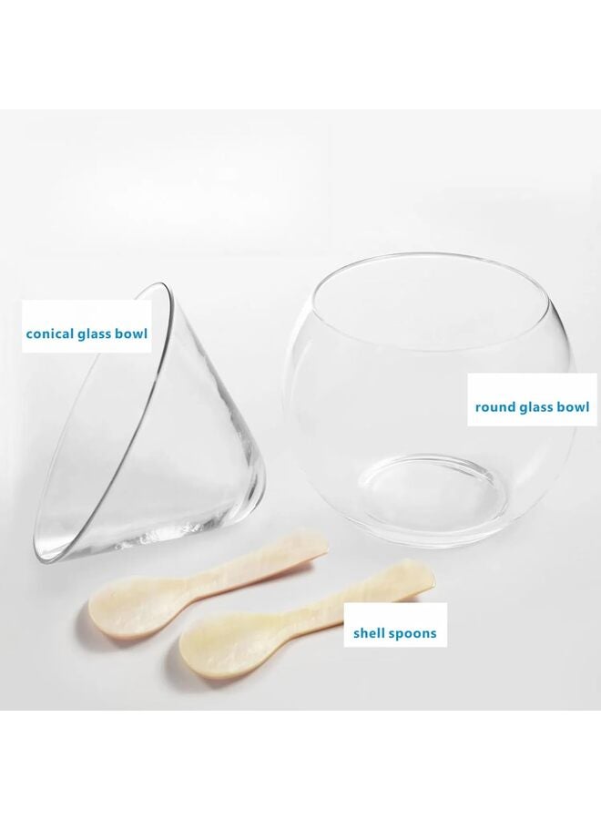 طقم تقديم الكافيار: طبق زجاجي للكافيار مع ملاعق على شكل أصداف، طبق تقديم مبرد مع حامل ثلج للروبيان والآيس كريم والمارتيني والكوكتيلات، طبق تقديم آمن للغسل في غسالة الصحون - Image 2