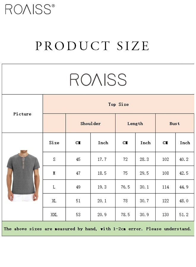 roaiss Men's Casual Henley Shirt Short Sleeve O Neck Pullover Button Splicing Tees Tops  - Image 2