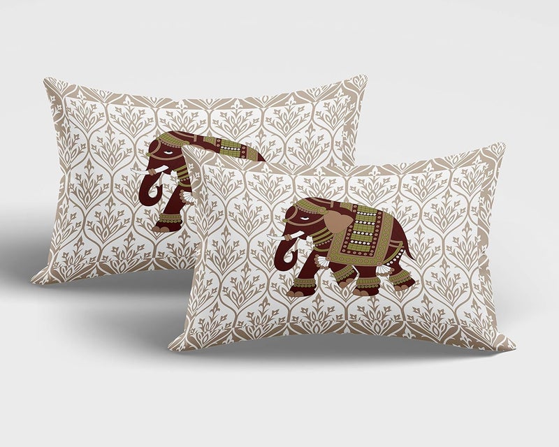 AC FASHION Rajasthani Jaipuri Traditional Sanganeri Elephant Print 160 TC 100 Pure Cotton Double Size Bedsheet with 2 Pillow Covers Beige - Image 4