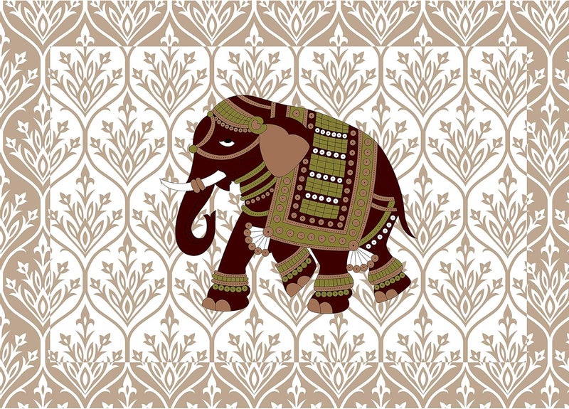 AC FASHION Rajasthani Jaipuri Traditional Sanganeri Elephant Print 160 TC 100 Pure Cotton Double Size Bedsheet with 2 Pillow Covers Beige - Image 5