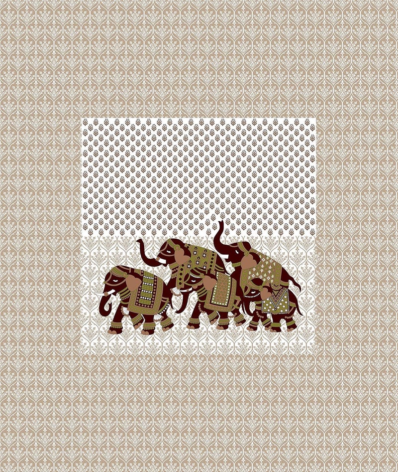 AC FASHION Rajasthani Jaipuri Traditional Sanganeri Elephant Print 160 TC 100 Pure Cotton Double Size Bedsheet with 2 Pillow Covers Beige - Image 3