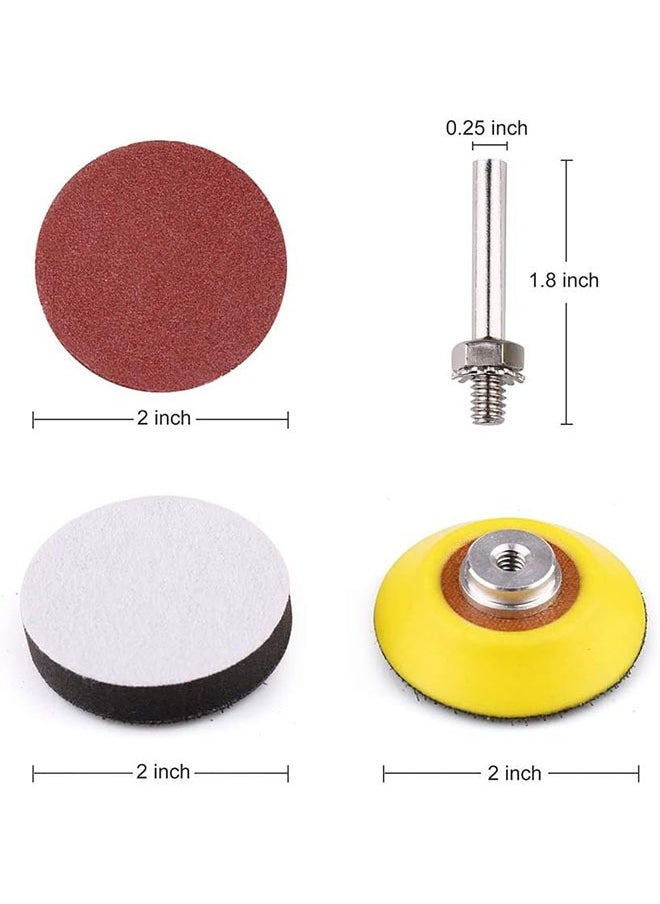 DAREU - 2 Inch Sanding Discs, 100PCS 60-3000 Grit Sandpaper and 1/4" Shank Backing Plate, Soft Foam Buffering Pad, for Drill Grinder Rotary Tool, Hook and Loop Sand Paper Assortment Pack - Image 1