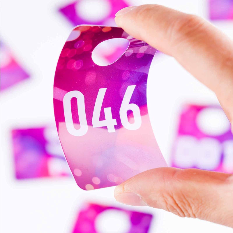 AIKESIWAY Live Plastic Number Tags Consecutive Live Number Tag, 1.97x3.15 Inch (5x8cm),Normal and Reverse Mirror Image Number Cards for Live Sales, Hanger Cards for Clothes, Reusable (1-100, Pink Spots) - Image 3