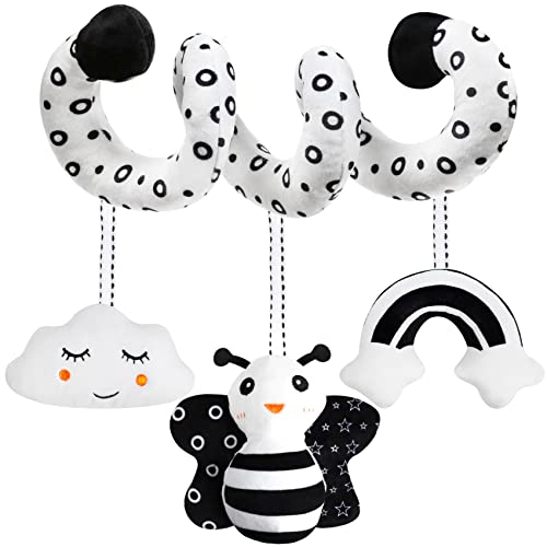 GKDOMS Baby Car Seat Toys Spiral Stroller Activity Toy Black and White High Contrast Sensory Toy Newborn Plush Hanging Toys Party Favors Baby Shower Thank You Gifts for 06Months Boys and GirlsBEE - Image 1