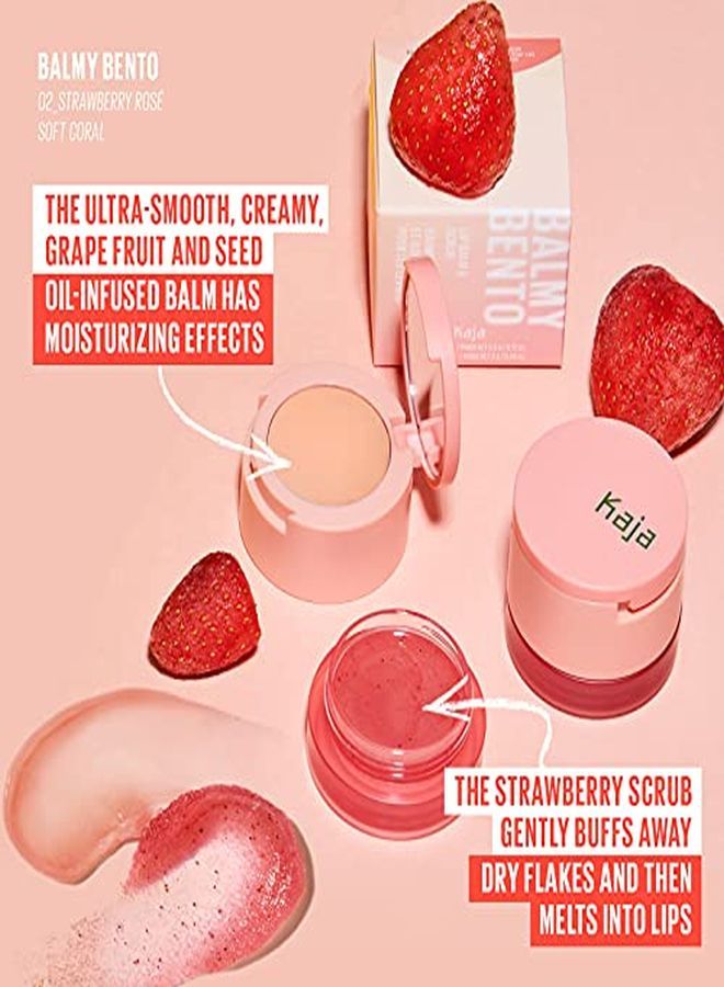 KAJA Balmy Bento Lip Balm + Scrub | Strawberry Rosé Soft Coral | Moisturize And Exfoliate | KBeauty, Cute, Compact, TravelFriendly, Vegan, CrueltyFree - Image 2