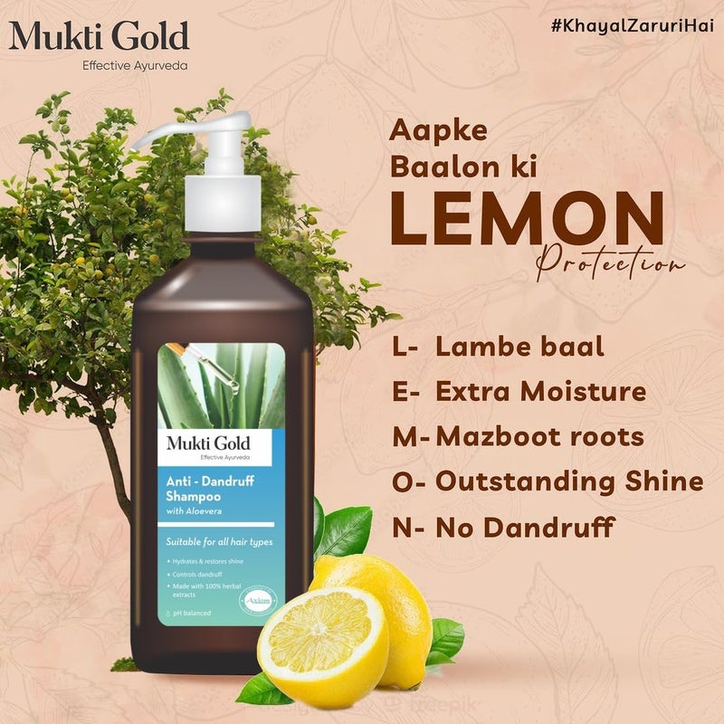 Axiom Mukti Gold AntiDandruff Shampoo 400Ml With Aloe Vera Hydrates Restores Shine Controls Dandruff Made With 100 Herbal Extracts Ph Balanced - Image 3