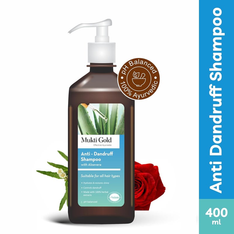 Axiom Mukti Gold AntiDandruff Shampoo 400Ml With Aloe Vera Hydrates Restores Shine Controls Dandruff Made With 100 Herbal Extracts Ph Balanced - Image 2