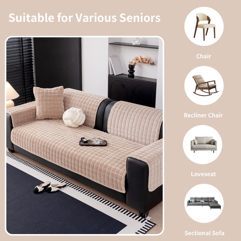 MDSASFD Velvet Couch Cover, Washable Sectional Sofa Cover, Anti Slip Sofa Slipcovers for 3 Cushion Couch Sofa L Shaped Recliner, Furniture Protector Covers for Pets Kids(Khaki, Only 1 PCS) - Image 5
