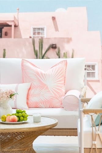 Hofdeco Premium Coastal Patio Indoor Outdoor Bolster Pillow Cover Only 6x20 Water Repellent for Backyard Couch Blush Pink Stripe - Image 3