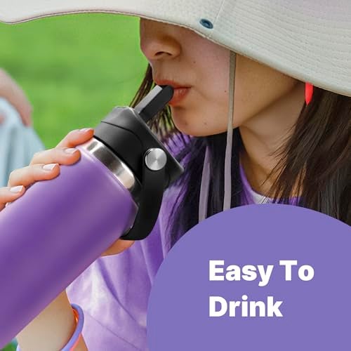Diumepo Straw Lid for Hydro Flask 12 16 18 20 32 40 oz Wide Mouth Water Bottle, Replacement Straw Top Cap with Straws and Brush, BPA Free (Black) - Image 5