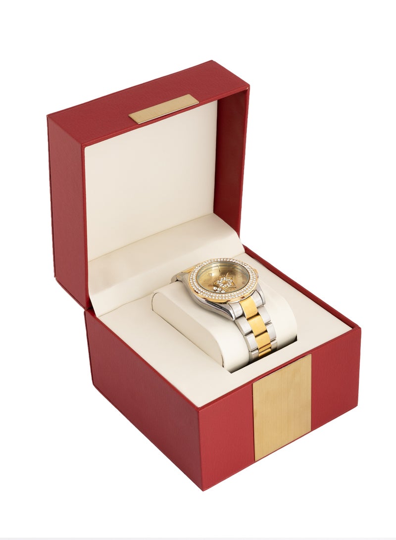 MIRYAM Women's watch, Elegant and soft Design, Studded with Zircon Stones, Gold Dial&Moving Star Inside, Waterproof, Stainless Steel Bracelet, Gold&Silver -448559SLS - Image 2