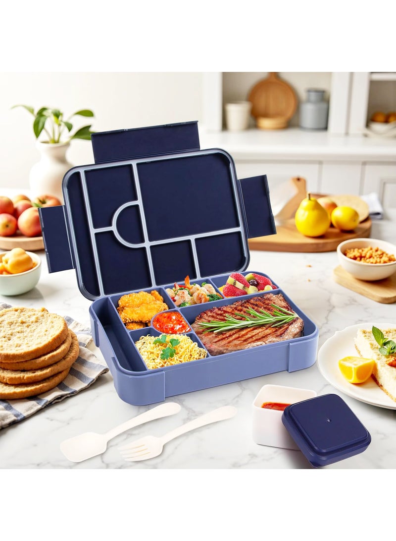 لياوسيسي صندوق غداء بينتو، بسعة 1330 مل مقاوم للتسرب للبالغين والأطفال، قابل لإعادة الاستخدام، مناسب للفريزر وغسالة الصحون، حاوية تخزين طعام بستة أقسام مع مجموعة أدوات المائدة، خالي من BPA، صندوق وجبات خفيفة للمكتب وآمن للاستخدام في الميكروويف - Image 1