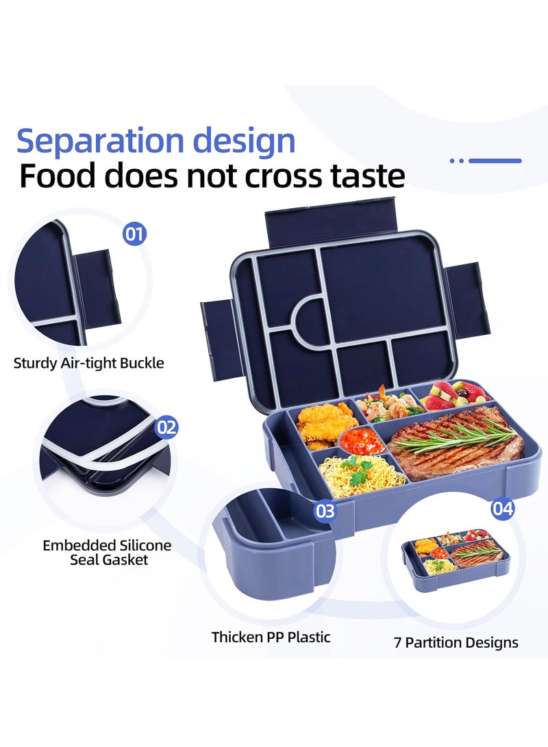 لياوسيسي صندوق غداء بينتو، بسعة 1330 مل مقاوم للتسرب للبالغين والأطفال، قابل لإعادة الاستخدام، مناسب للفريزر وغسالة الصحون، حاوية تخزين طعام بستة أقسام مع مجموعة أدوات المائدة، خالي من BPA، صندوق وجبات خفيفة للمكتب وآمن للاستخدام في الميكروويف - Image 3